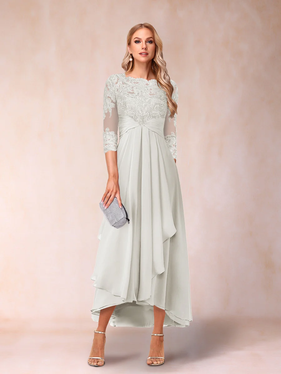 A-Line/Princess Sheer Neck 3/4 Sleeves Mother of the Bride Dresses with Beading - Image 17