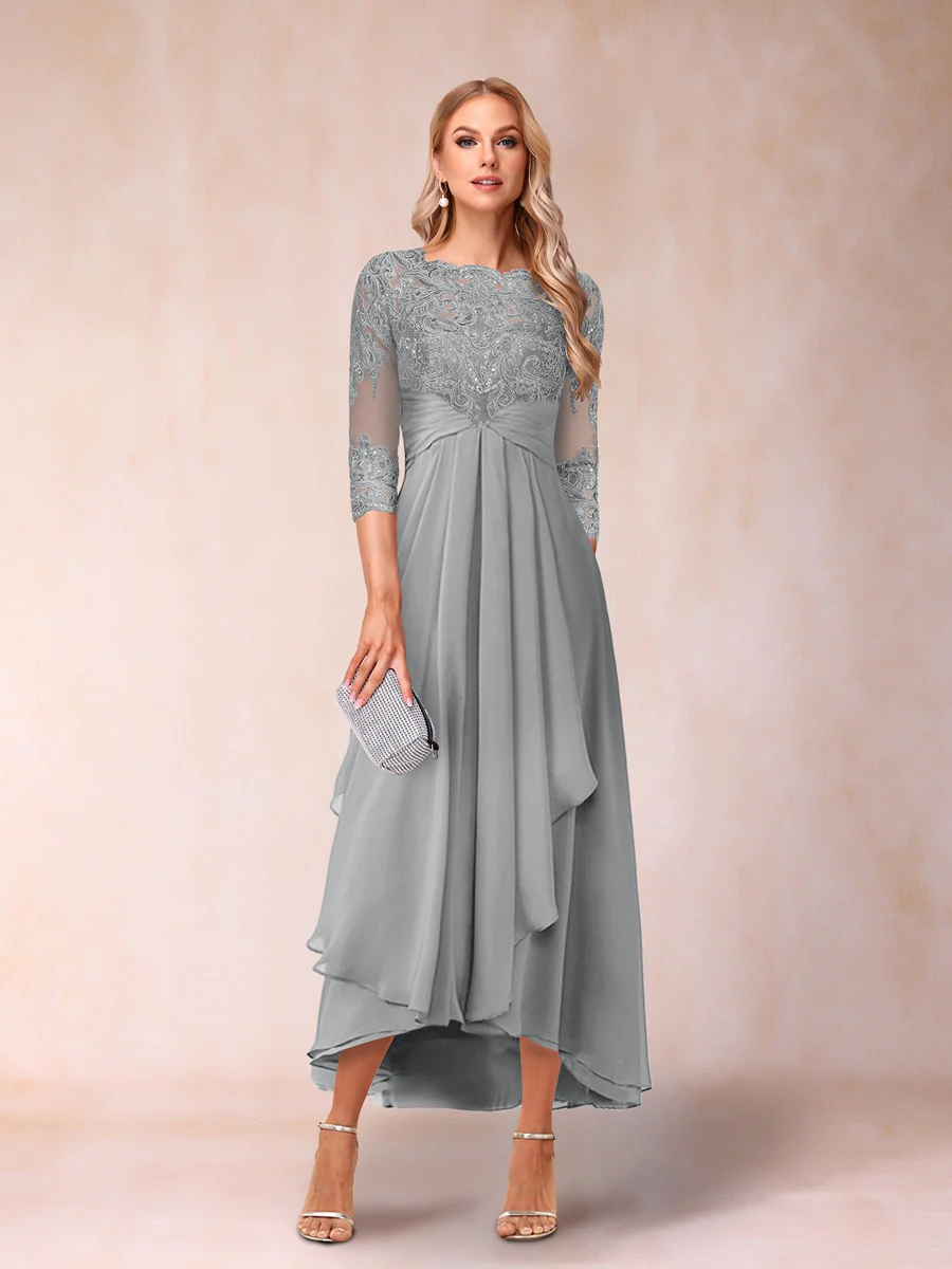 A-Line/Princess Sheer Neck 3/4 Sleeves Mother of the Bride Dresses with Beading - Image 18