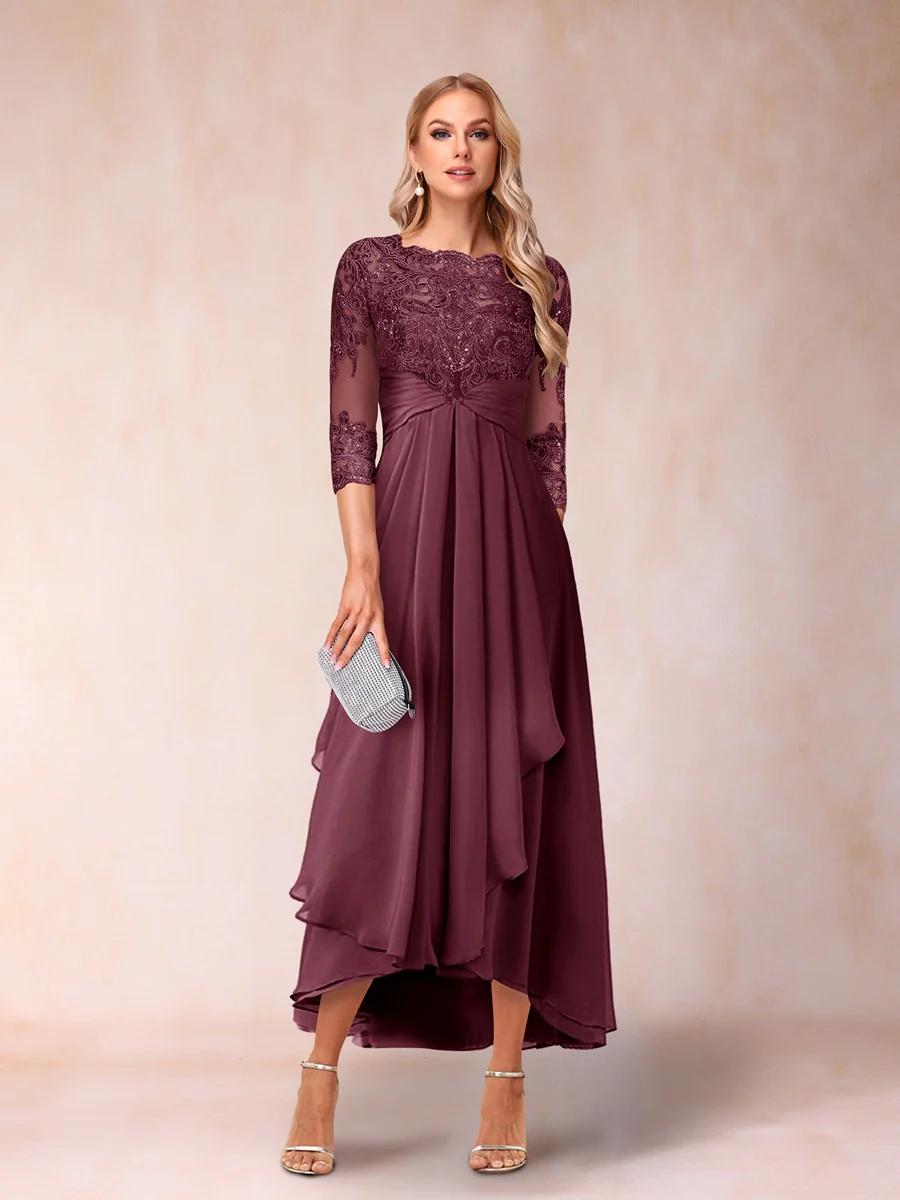 A-Line/Princess Sheer Neck 3/4 Sleeves Mother of the Bride Dresses with Beading - Image 39