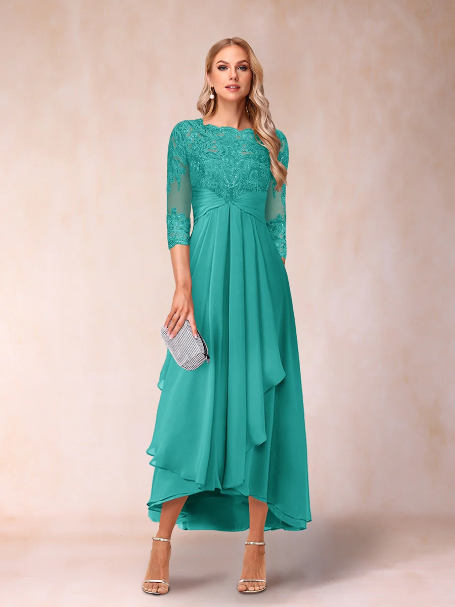 A-Line/Princess Sheer Neck 3/4 Sleeves Mother of the Bride Dresses with Beading - Image 58