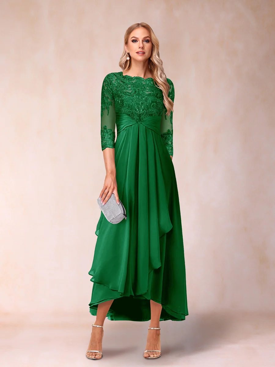 A-Line/Princess Sheer Neck 3/4 Sleeves Mother of the Bride Dresses with Beading - Image 59