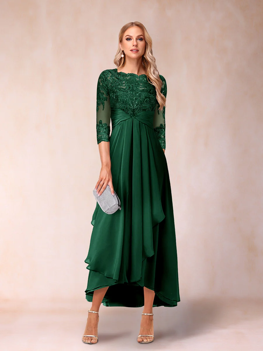 A-Line/Princess Sheer Neck 3/4 Sleeves Mother of the Bride Dresses with Beading - Image 62