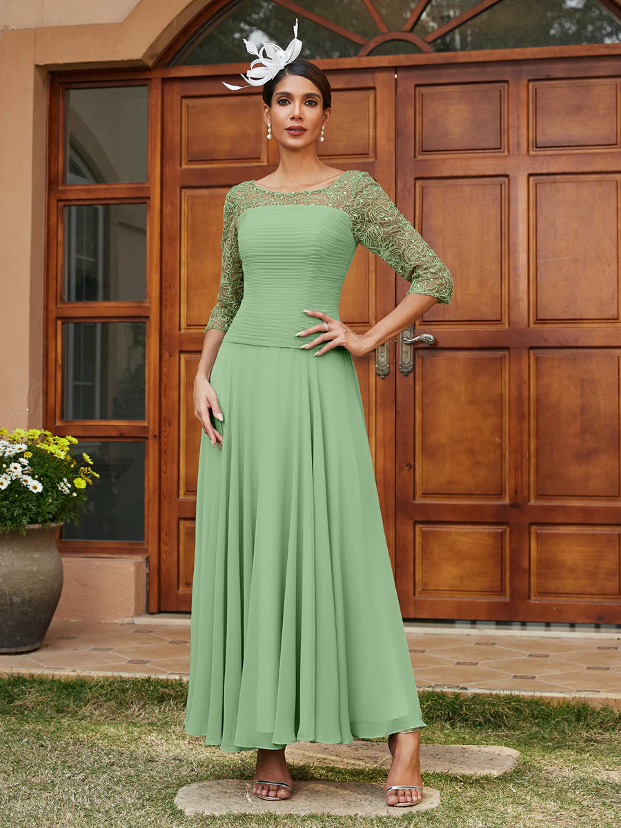 A-Line/Princess Sheer Neck Half Sleeves Long Evening Dresses with Appliques - Image 16