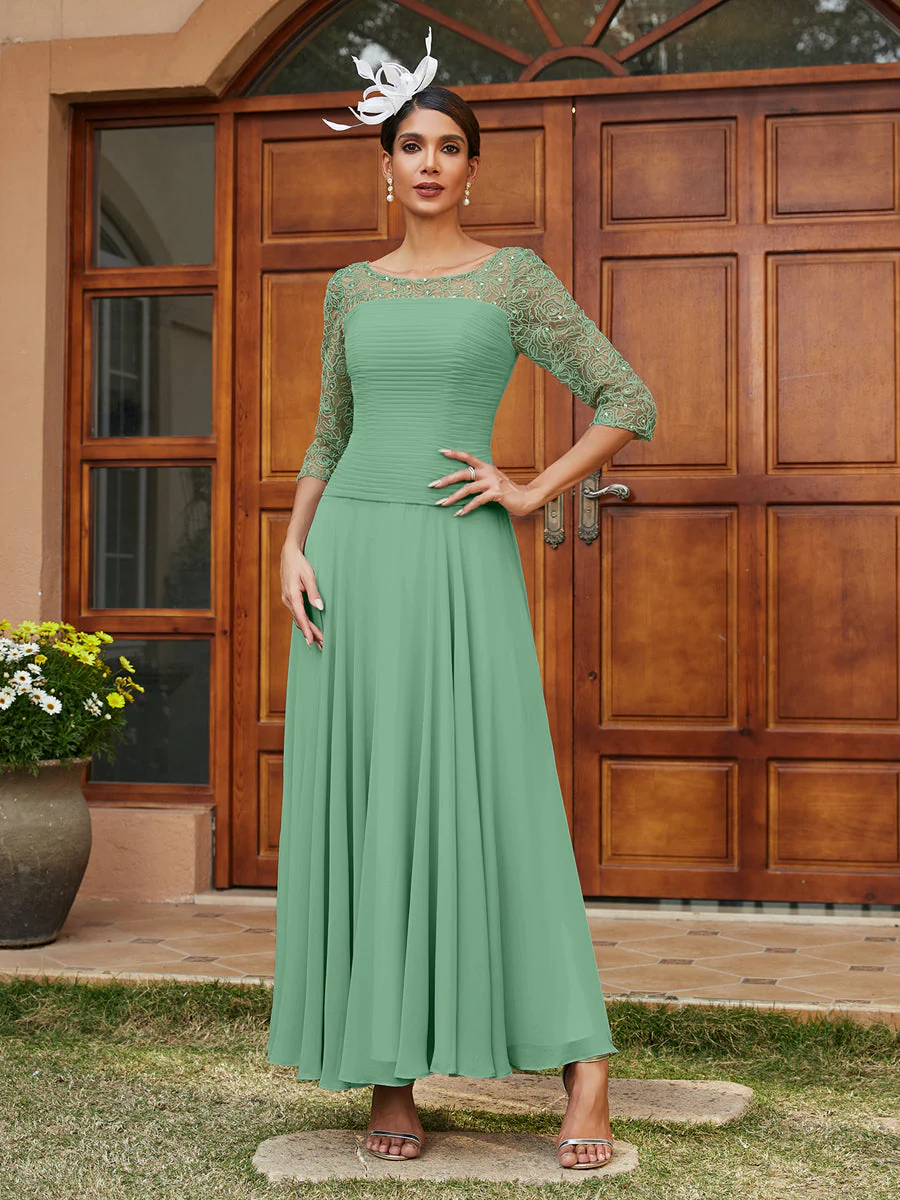 A-Line/Princess Sheer Neck Half Sleeves Long Evening Dresses with Appliques - Image 17