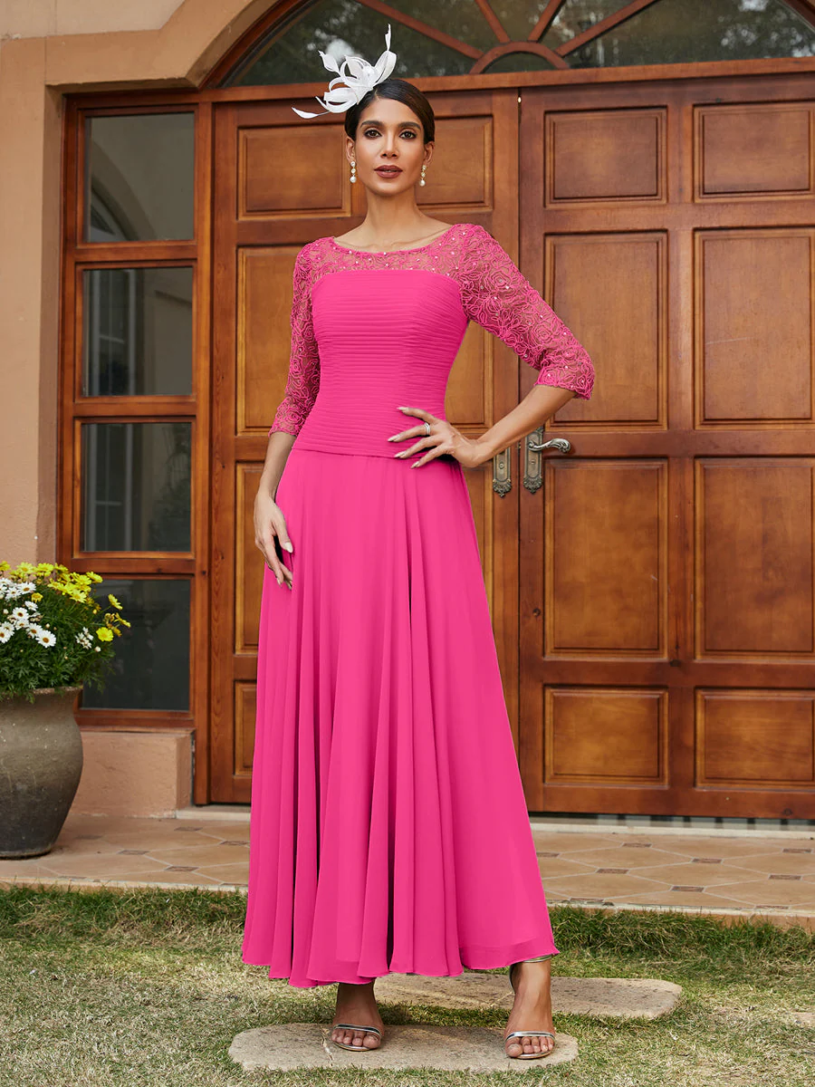 A-Line/Princess Sheer Neck Half Sleeves Long Evening Dresses with Appliques - Image 32