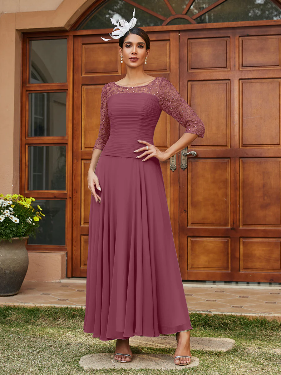 A-Line/Princess Sheer Neck Half Sleeves Long Evening Dresses with Appliques - Image 42