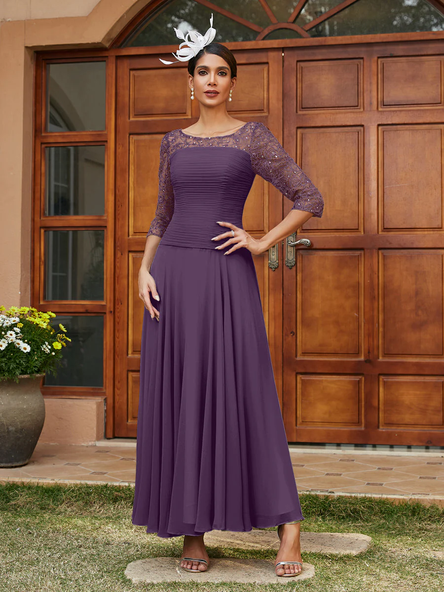 A-Line/Princess Sheer Neck Half Sleeves Long Evening Dresses with Appliques - Image 45