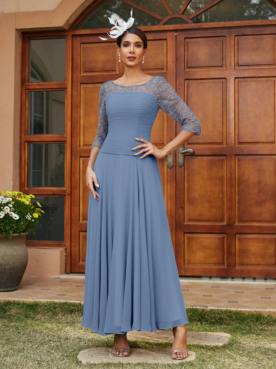 A-Line/Princess Sheer Neck Half Sleeves Long Evening Dresses with Appliques - Image 50