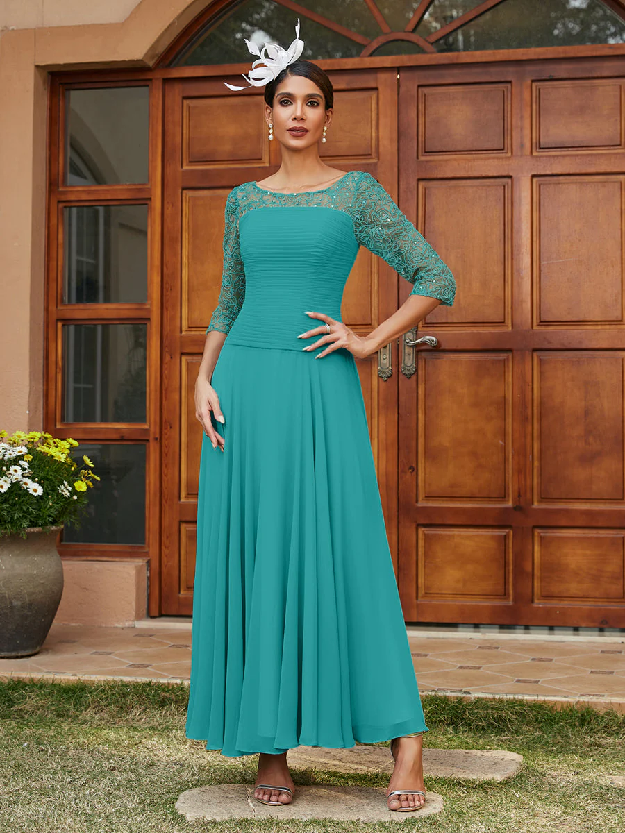 A-Line/Princess Sheer Neck Half Sleeves Long Evening Dresses with Appliques - Image 51