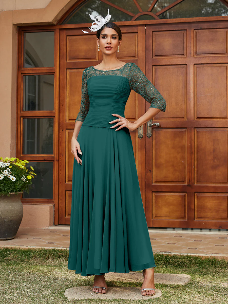 A-Line/Princess Sheer Neck Half Sleeves Long Evening Dresses with Appliques - Image 65