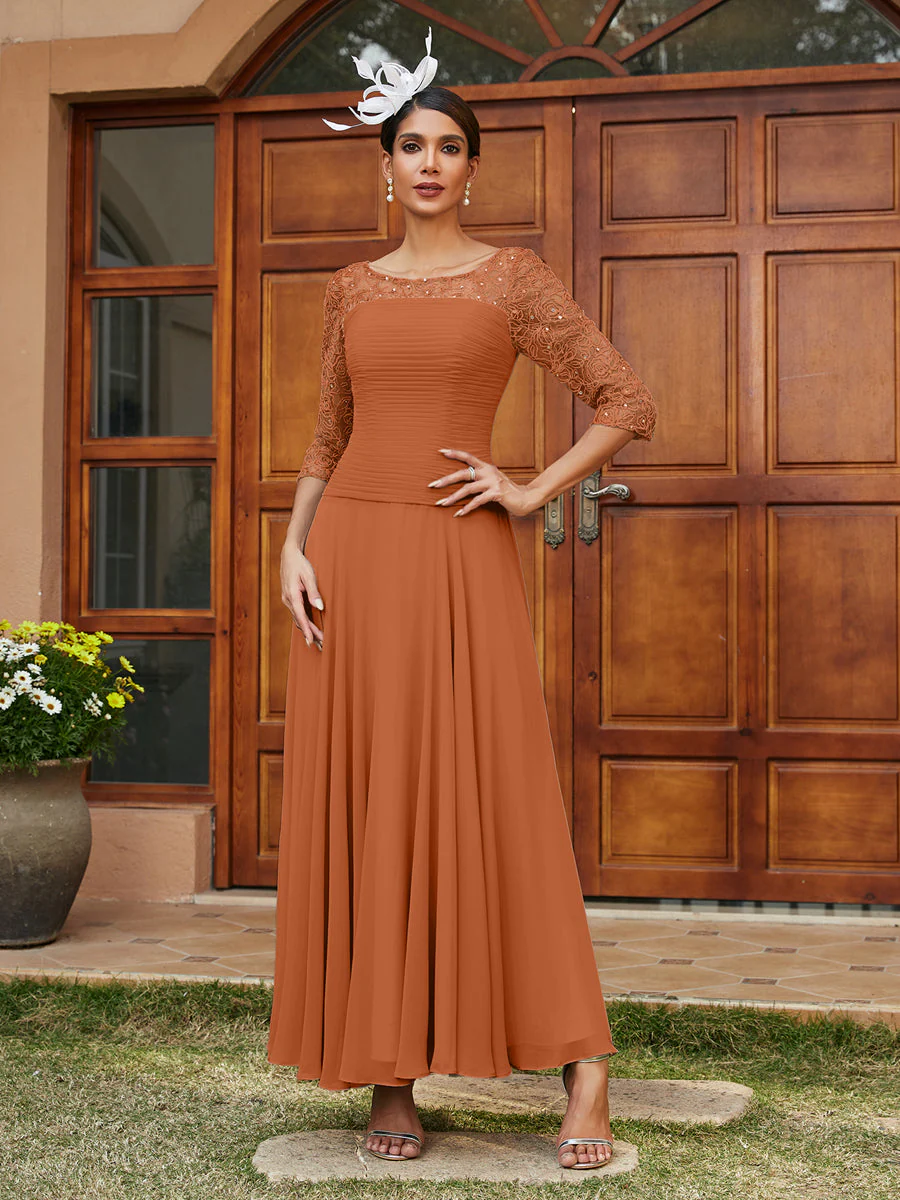 A-Line/Princess Sheer Neck Half Sleeves Long Evening Dresses with Appliques - Image 9