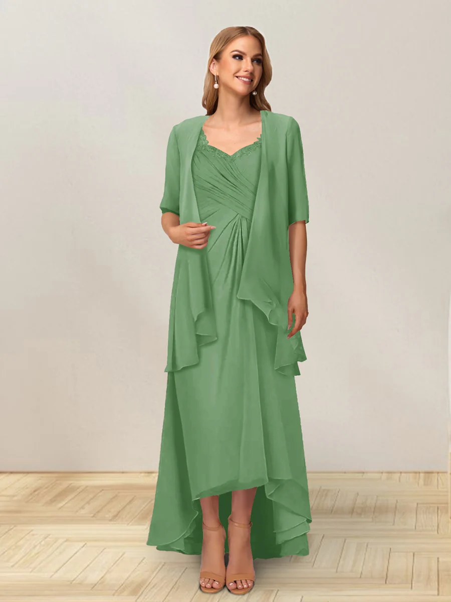 A-Line/Princess Sleeveless Long Formal Evening Dresses With Ruffles & Jacket - Image 14