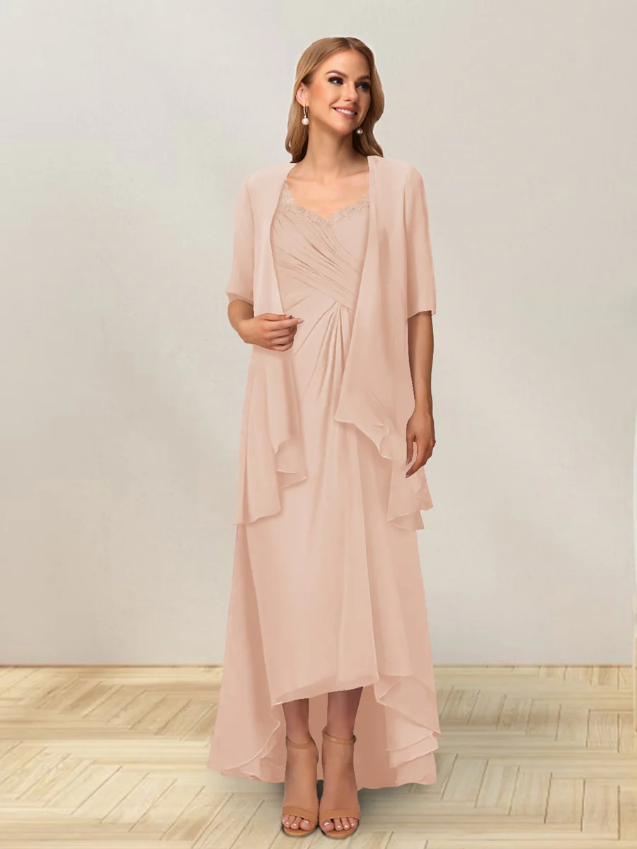 A-Line/Princess Sleeveless Long Formal Evening Dresses With Ruffles & Jacket - Image 21