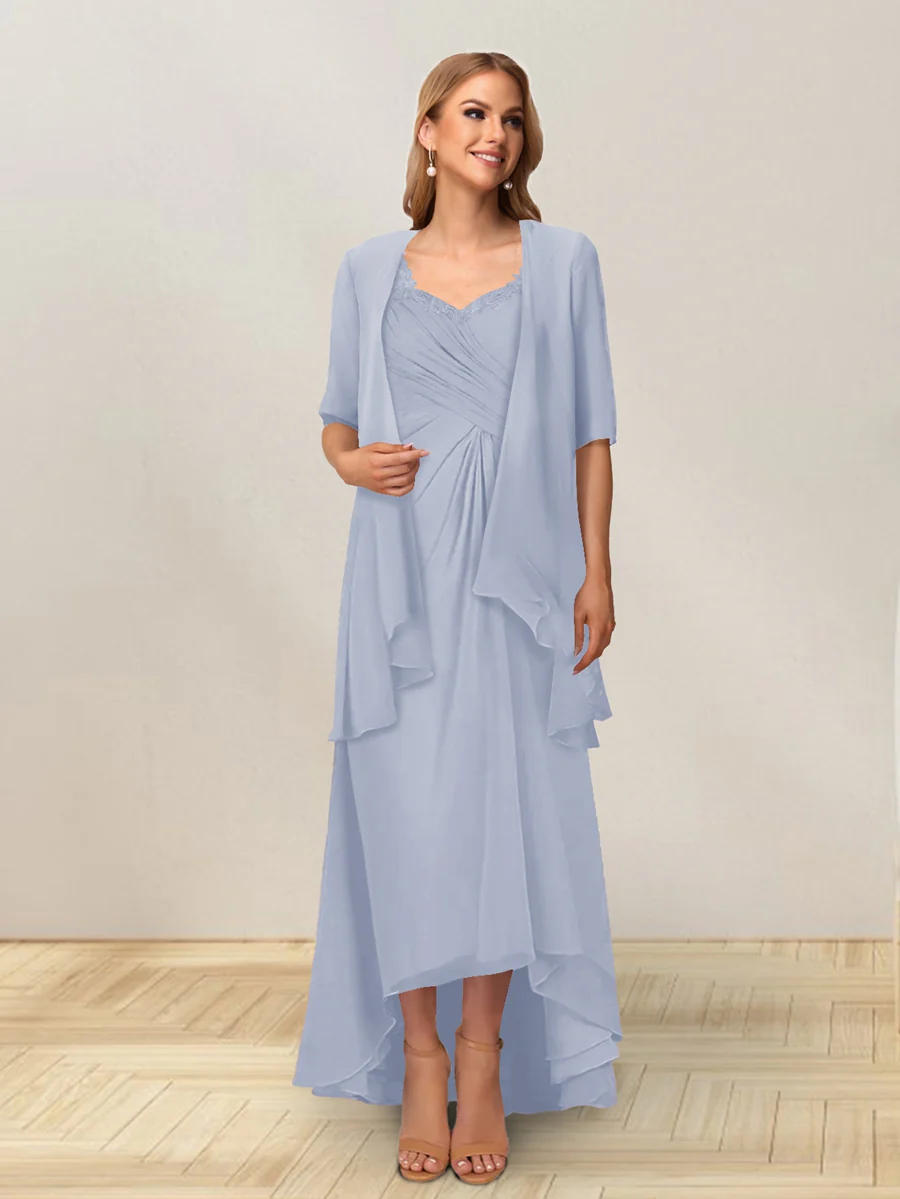 A-Line/Princess Sleeveless Long Formal Evening Dresses With Ruffles & Jacket - Image 46