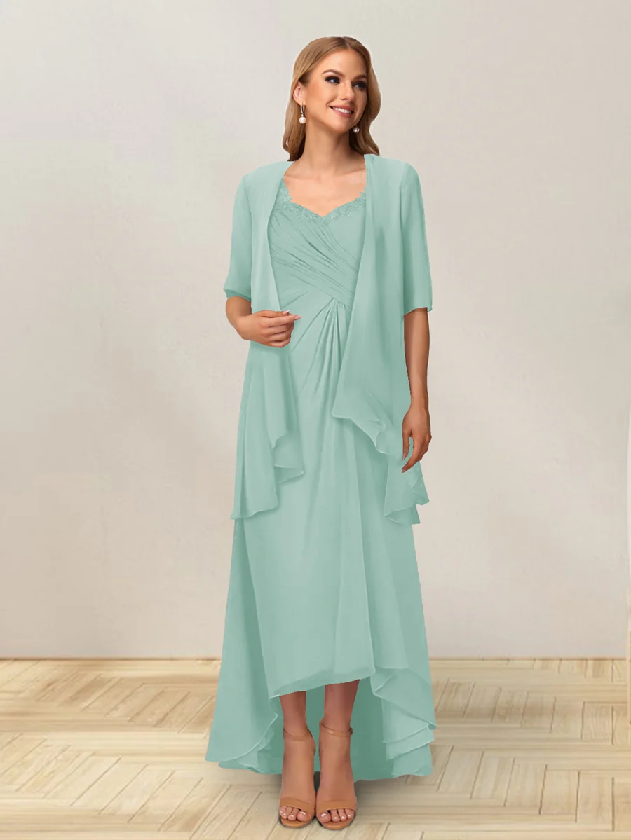 A-Line/Princess Sleeveless Long Formal Evening Dresses With Ruffles & Jacket - Image 57