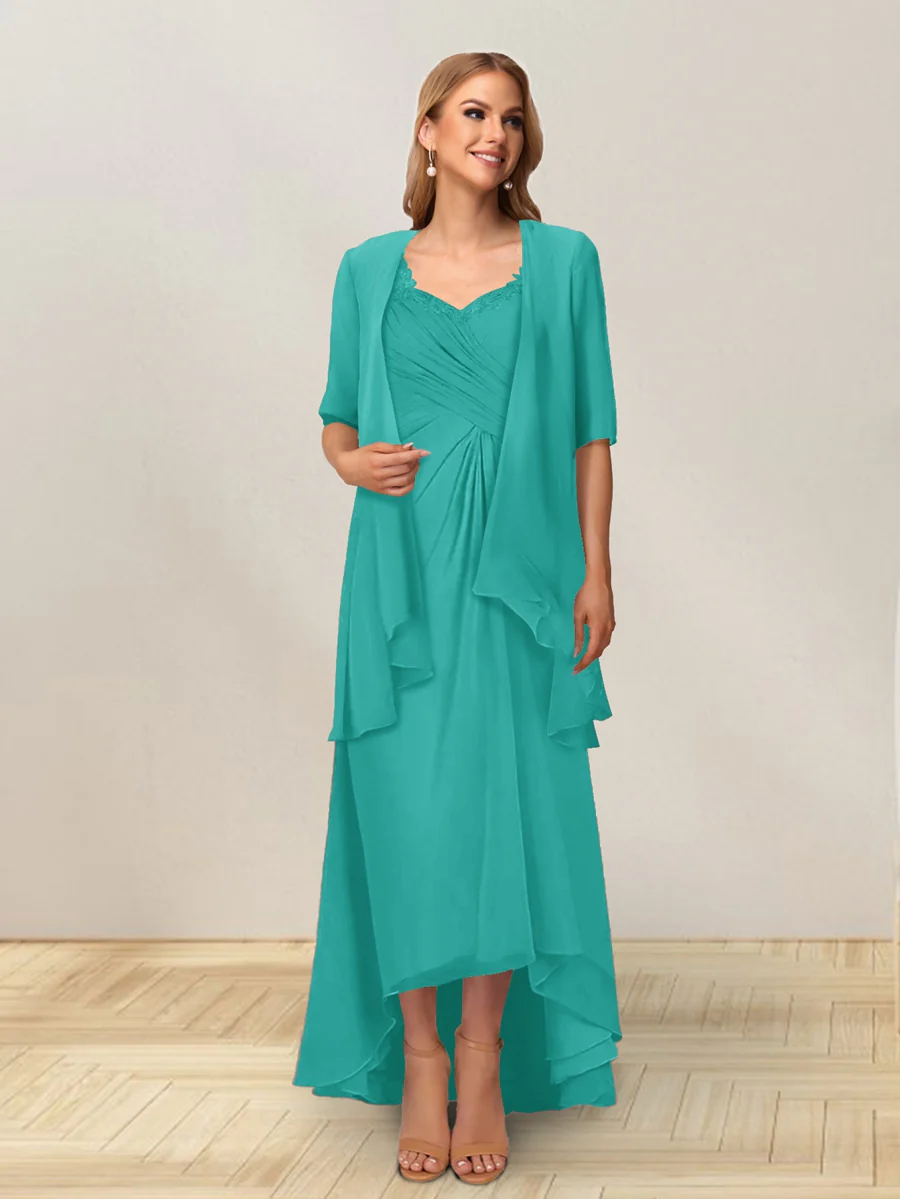 A-Line/Princess Sleeveless Long Formal Evening Dresses With Ruffles & Jacket - Image 60
