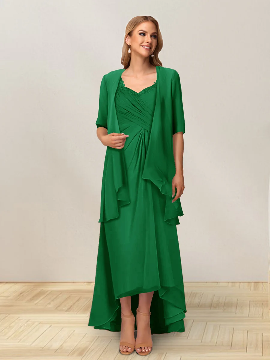 A-Line/Princess Sleeveless Long Formal Evening Dresses With Ruffles & Jacket - Image 61