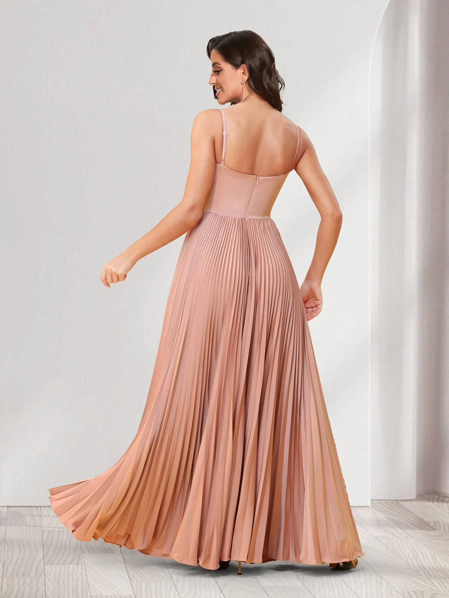 A-Line/Princess Spaghetti Straps Floor-Length Bridesmaid Dresses With Pleats - Image 2