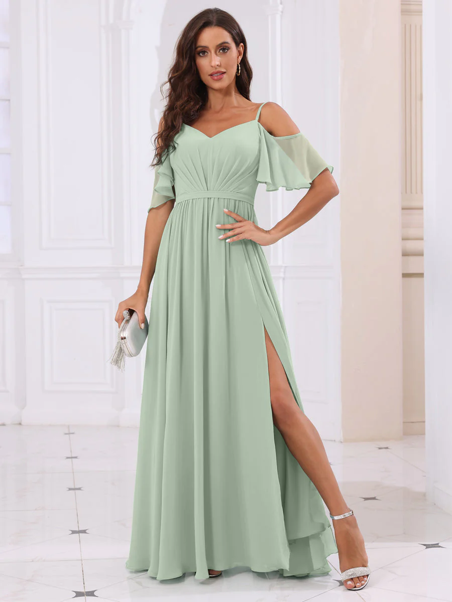A-Line/Princess Spaghetti Straps Long Bridesmaid Dresses with Split Side - Image 11
