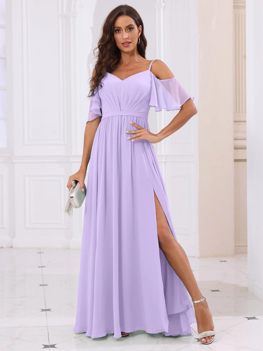 A-Line/Princess Spaghetti Straps Long Bridesmaid Dresses with Split Side - Image 15