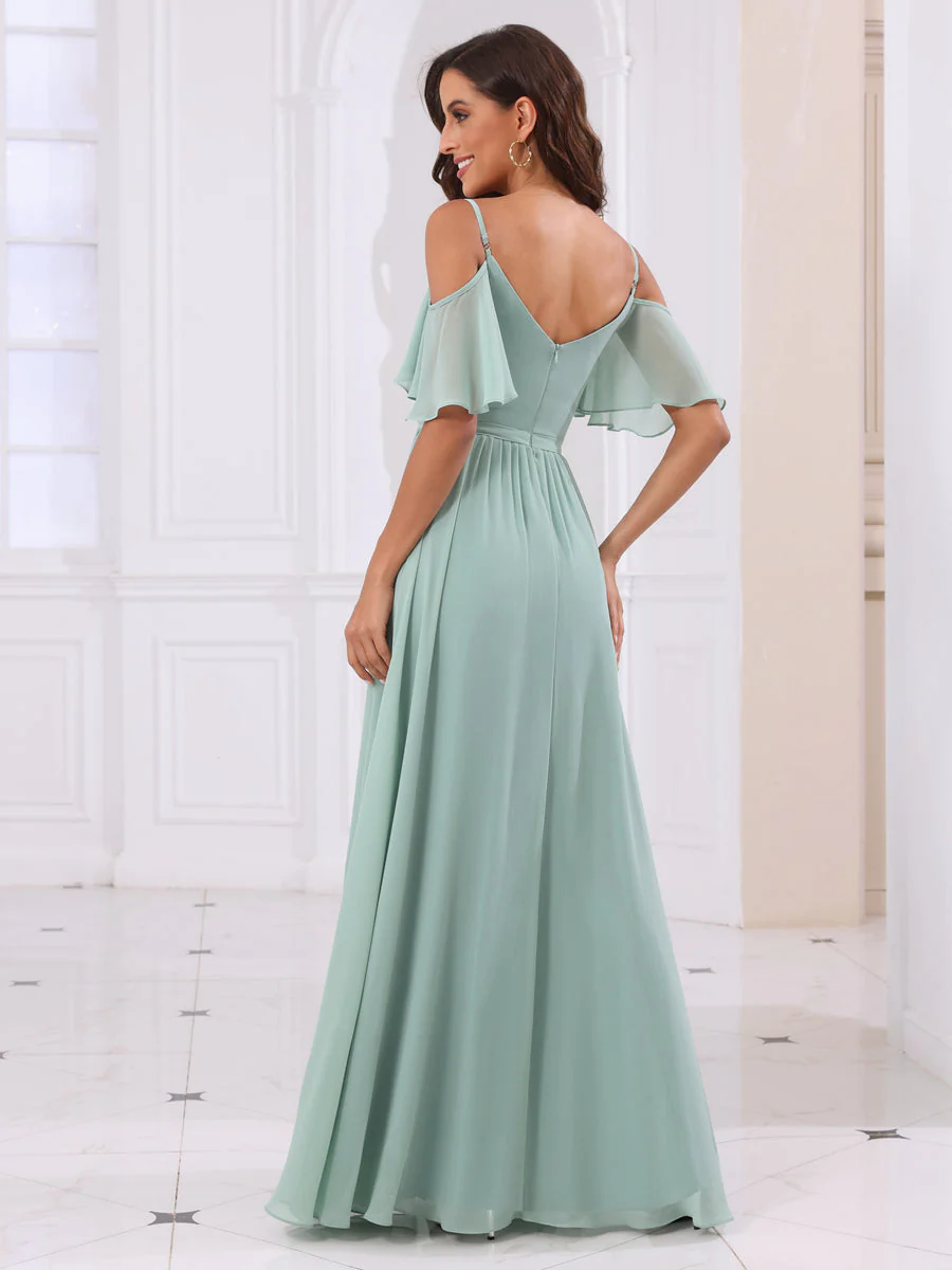 A-Line/Princess Spaghetti Straps Long Bridesmaid Dresses with Split Side - Image 2