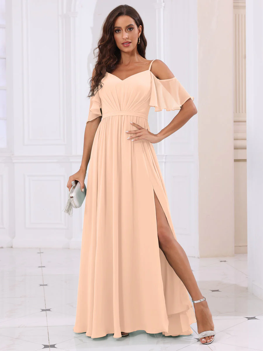 A-Line/Princess Spaghetti Straps Long Bridesmaid Dresses with Split Side - Image 30