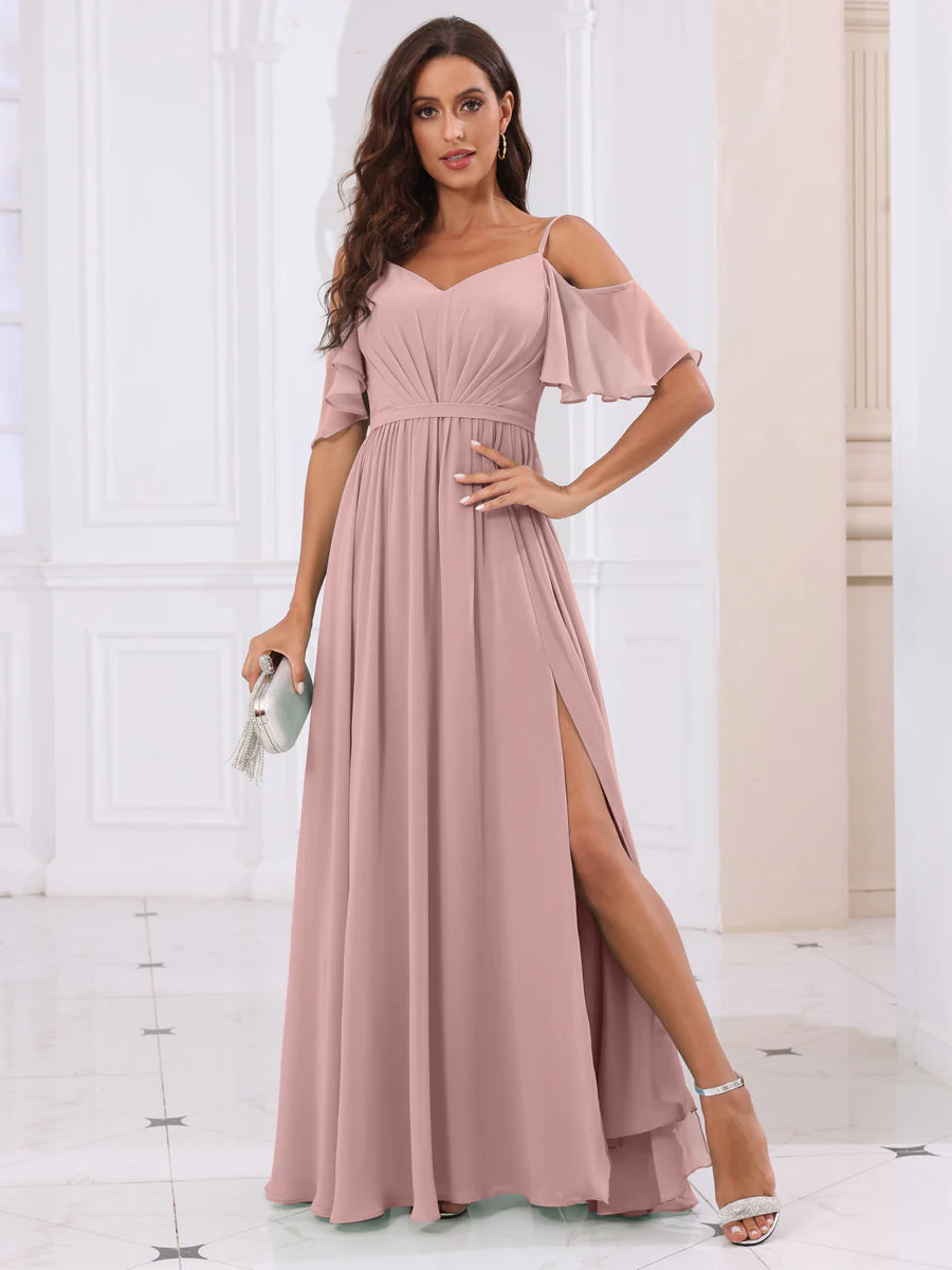 A-Line/Princess Spaghetti Straps Long Bridesmaid Dresses with Split Side - Image 31