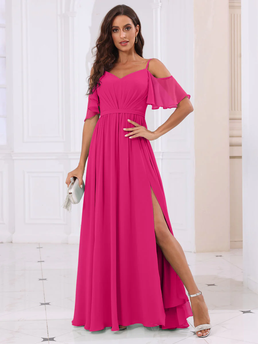 A-Line/Princess Spaghetti Straps Long Bridesmaid Dresses with Split Side - Image 35