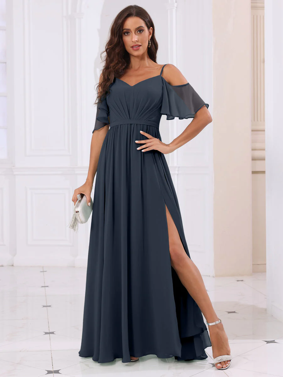 A-Line/Princess Spaghetti Straps Long Bridesmaid Dresses with Split Side - Image 60
