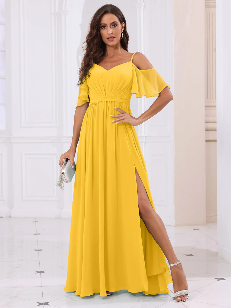 A-Line/Princess Spaghetti Straps Long Bridesmaid Dresses with Split Side - Image 71