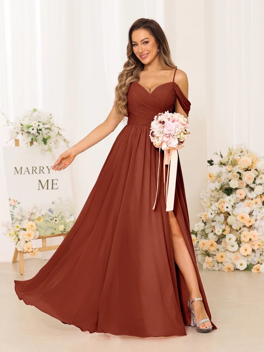 A-Line/Princess Spaghetti Straps Long Bridesmaid Dresses With Split Side - Image 15