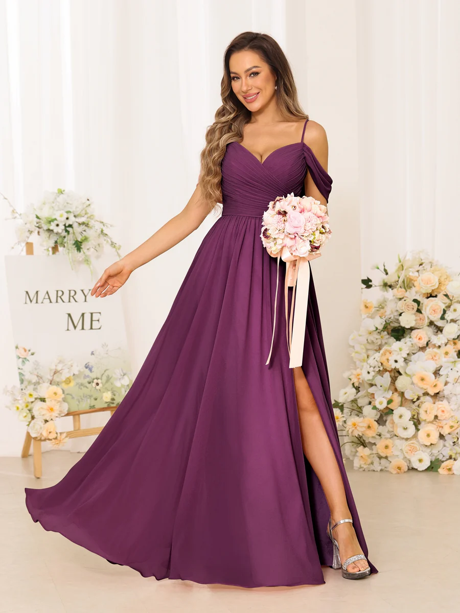 A-Line/Princess Spaghetti Straps Long Bridesmaid Dresses With Split Side - Image 45