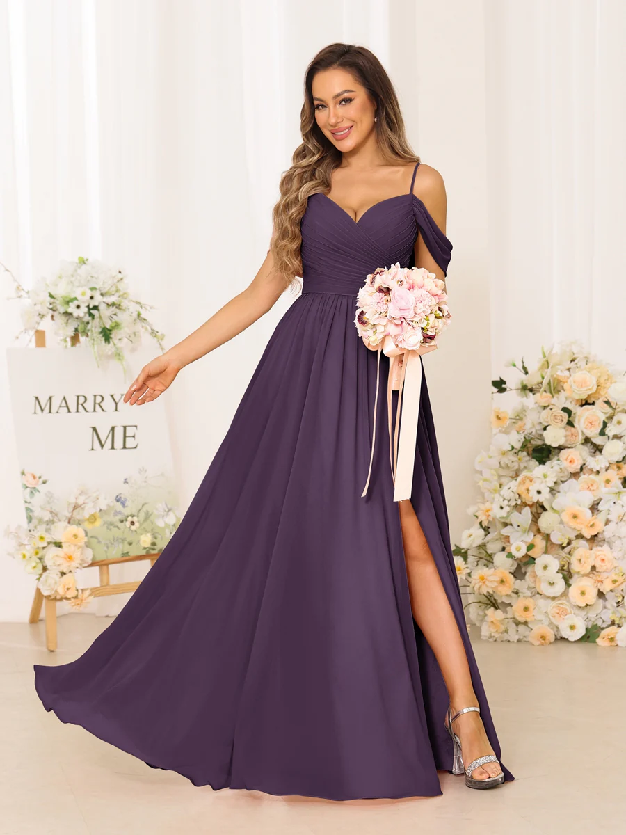 A-Line/Princess Spaghetti Straps Long Bridesmaid Dresses With Split Side - Image 47