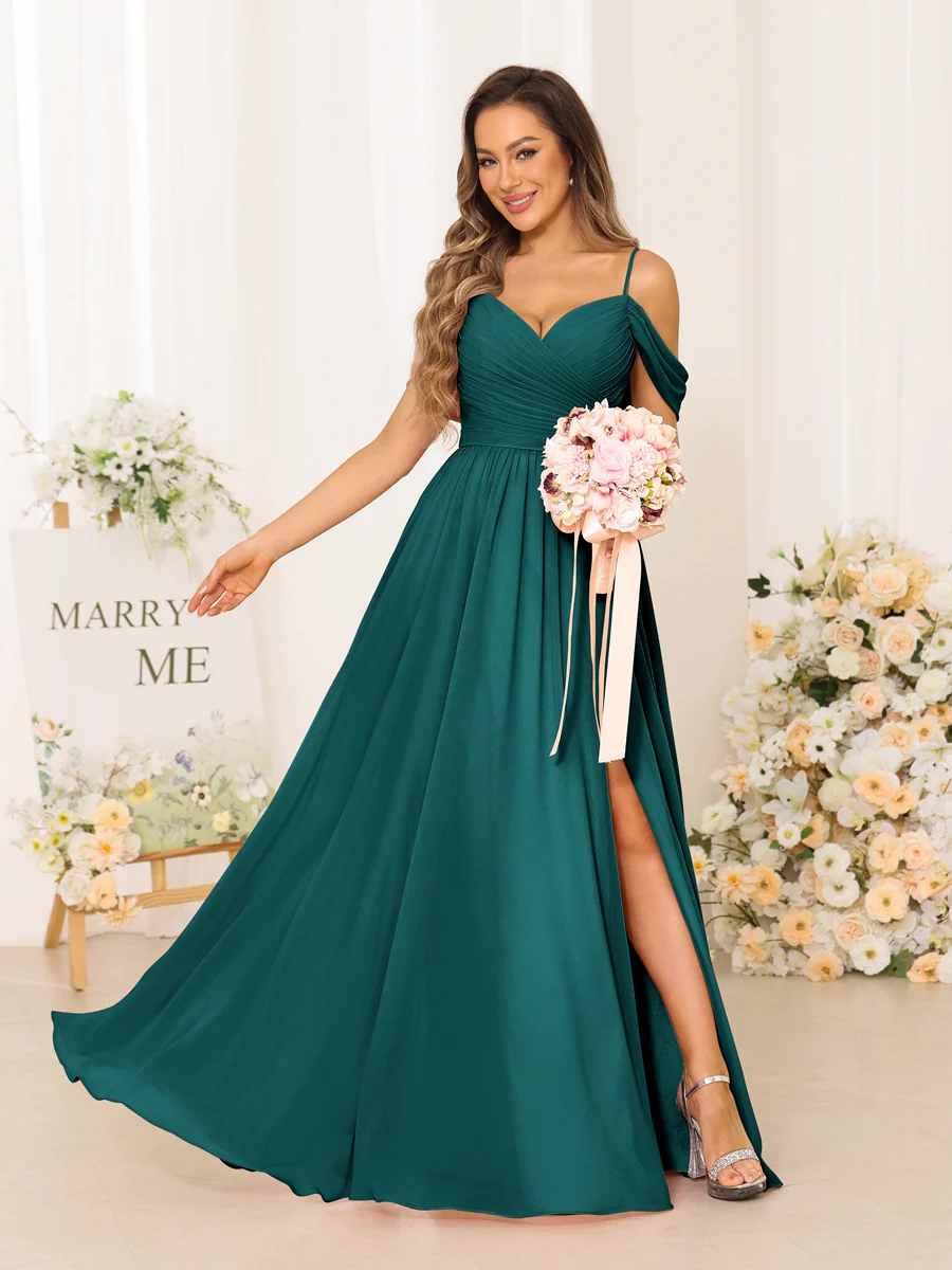 A-Line/Princess Spaghetti Straps Long Bridesmaid Dresses With Split Side - Image 67
