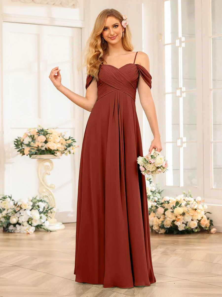 A-Line/Princess Spaghetti Straps Long Wedding Party Dresses with Ruched - Image 15