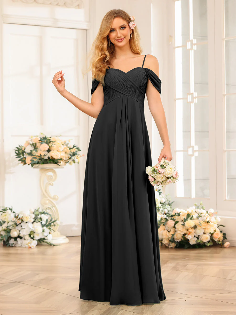 A-Line/Princess Spaghetti Straps Long Wedding Party Dresses with Ruched - Image 20