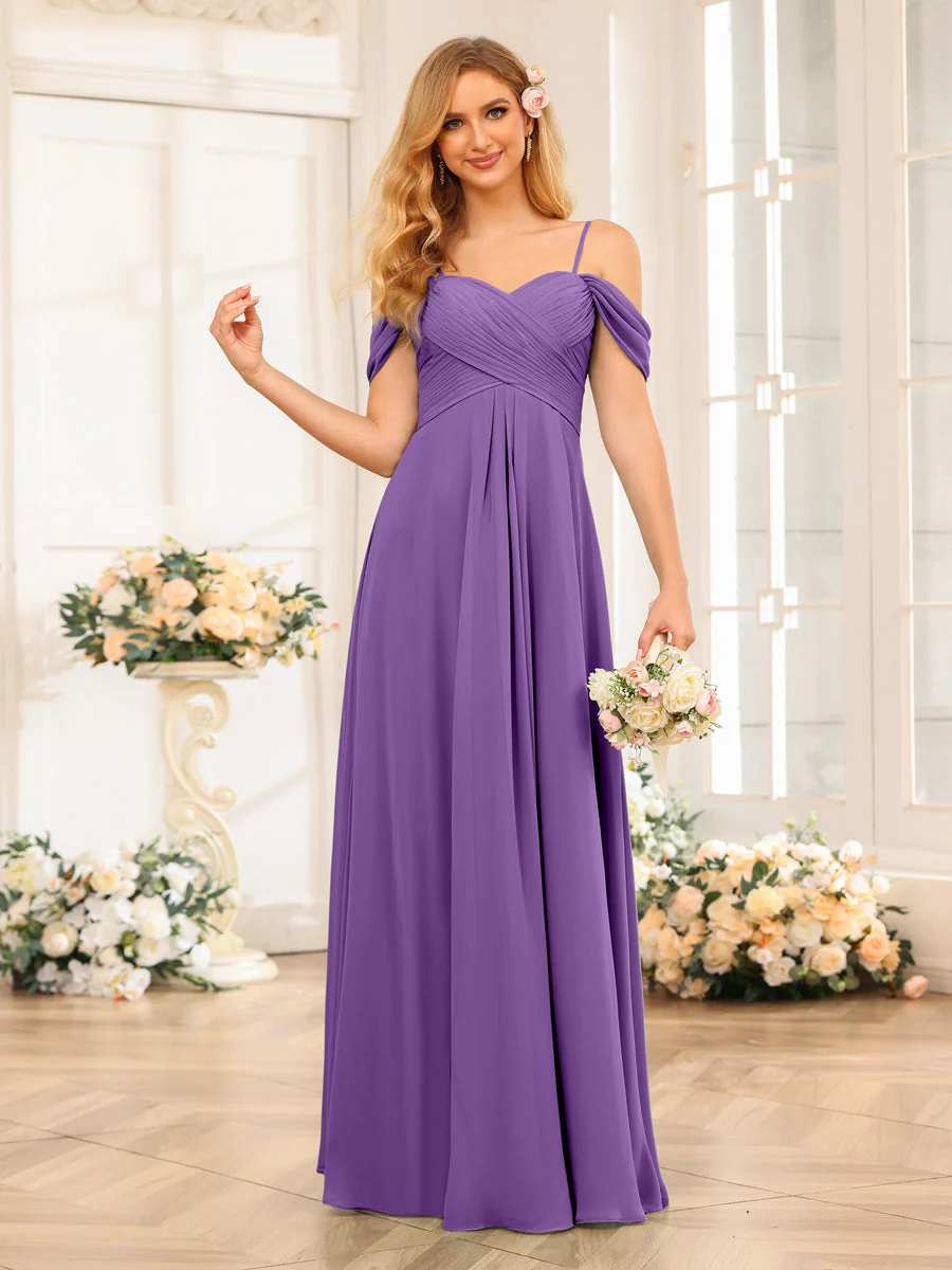 A-Line/Princess Spaghetti Straps Long Wedding Party Dresses with Ruched - Image 44