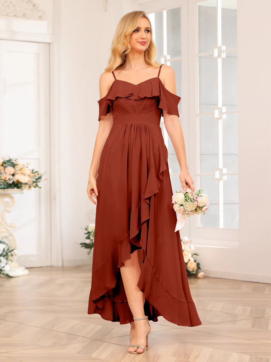 A-Line/Princess Spaghetti Straps Long Wedding Party Dresses with Ruffles - Image 15
