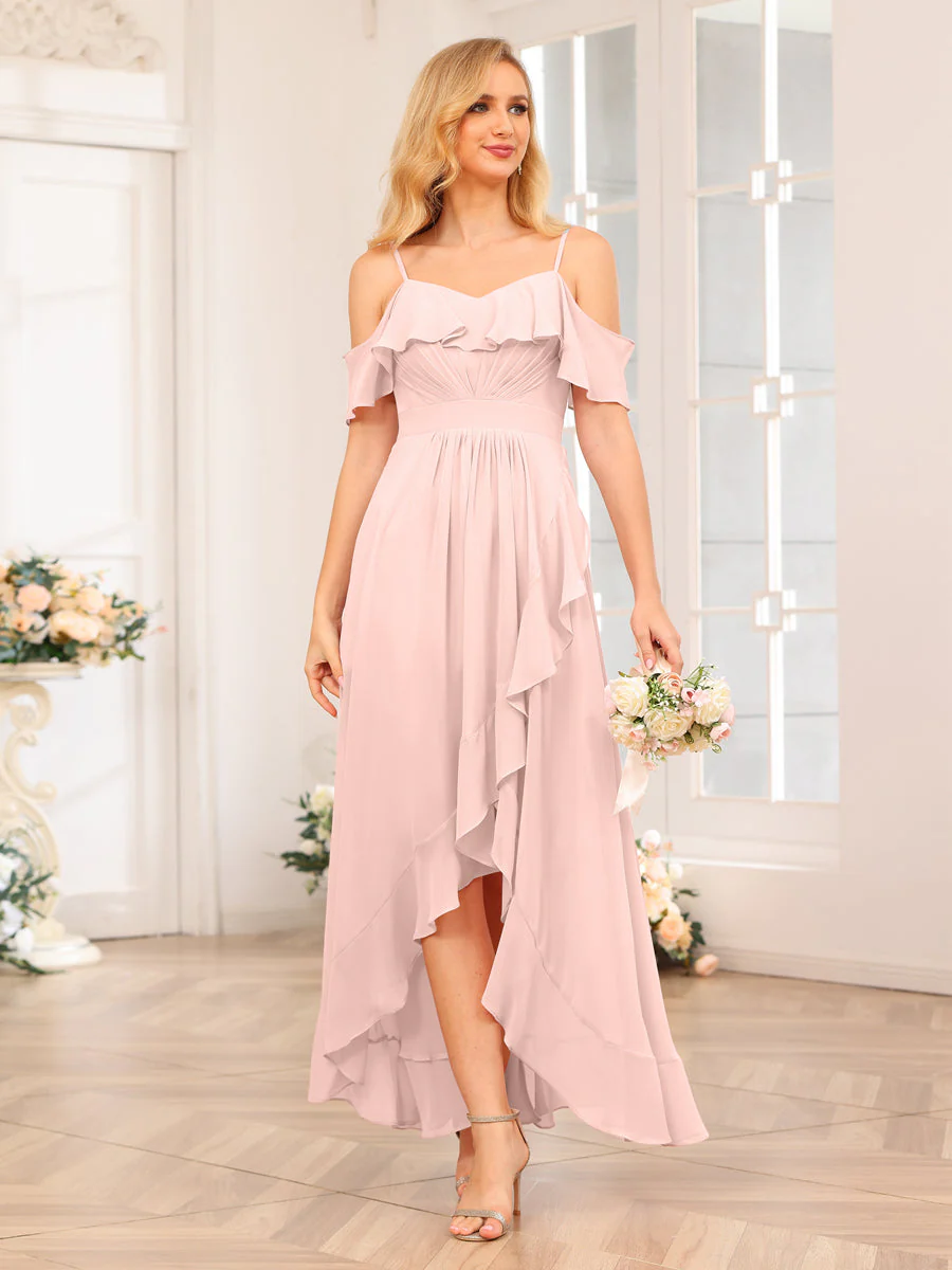 A-Line/Princess Spaghetti Straps Long Wedding Party Dresses with Ruffles - Image 29