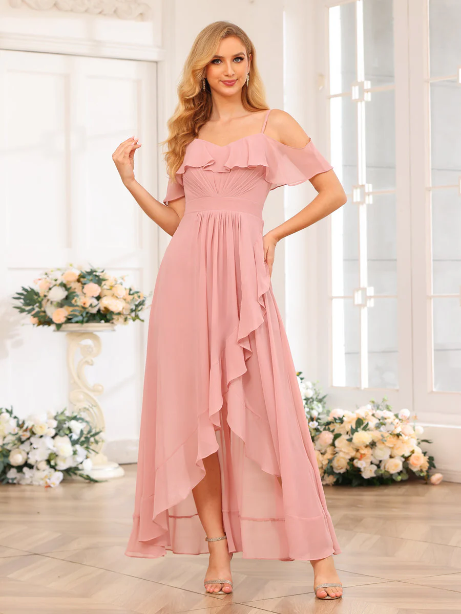 A-Line/Princess Spaghetti Straps Long Wedding Party Dresses with Ruffles - Image 3
