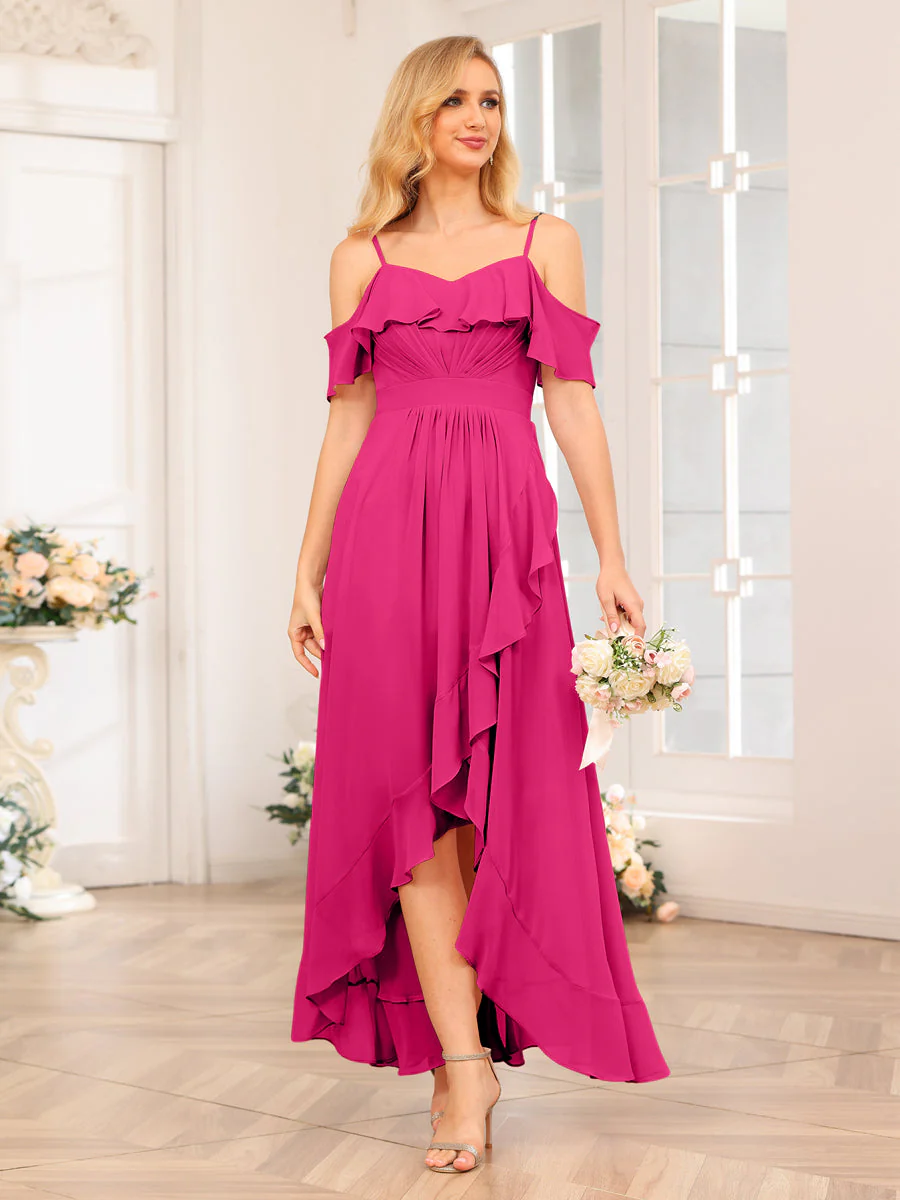 A-Line/Princess Spaghetti Straps Long Wedding Party Dresses with Ruffles - Image 36