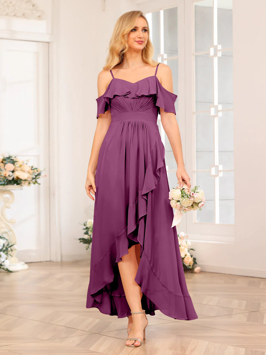 A-Line/Princess Spaghetti Straps Long Wedding Party Dresses with Ruffles - Image 46