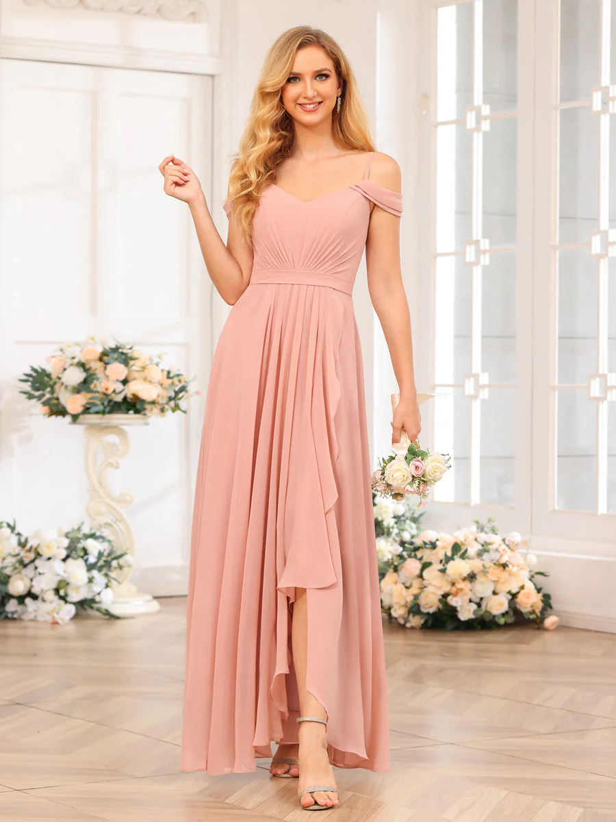 A-Line/Princess Spaghetti Straps Long Wedding Party Dresses with Split Side - Image 6