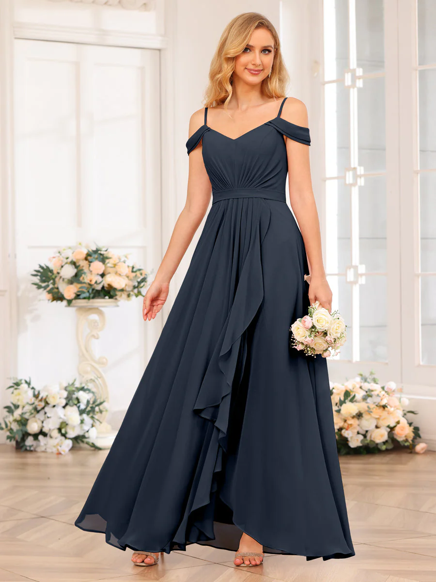 A-Line/Princess Spaghetti Straps Long Wedding Party Dresses with Split Side - Image 61