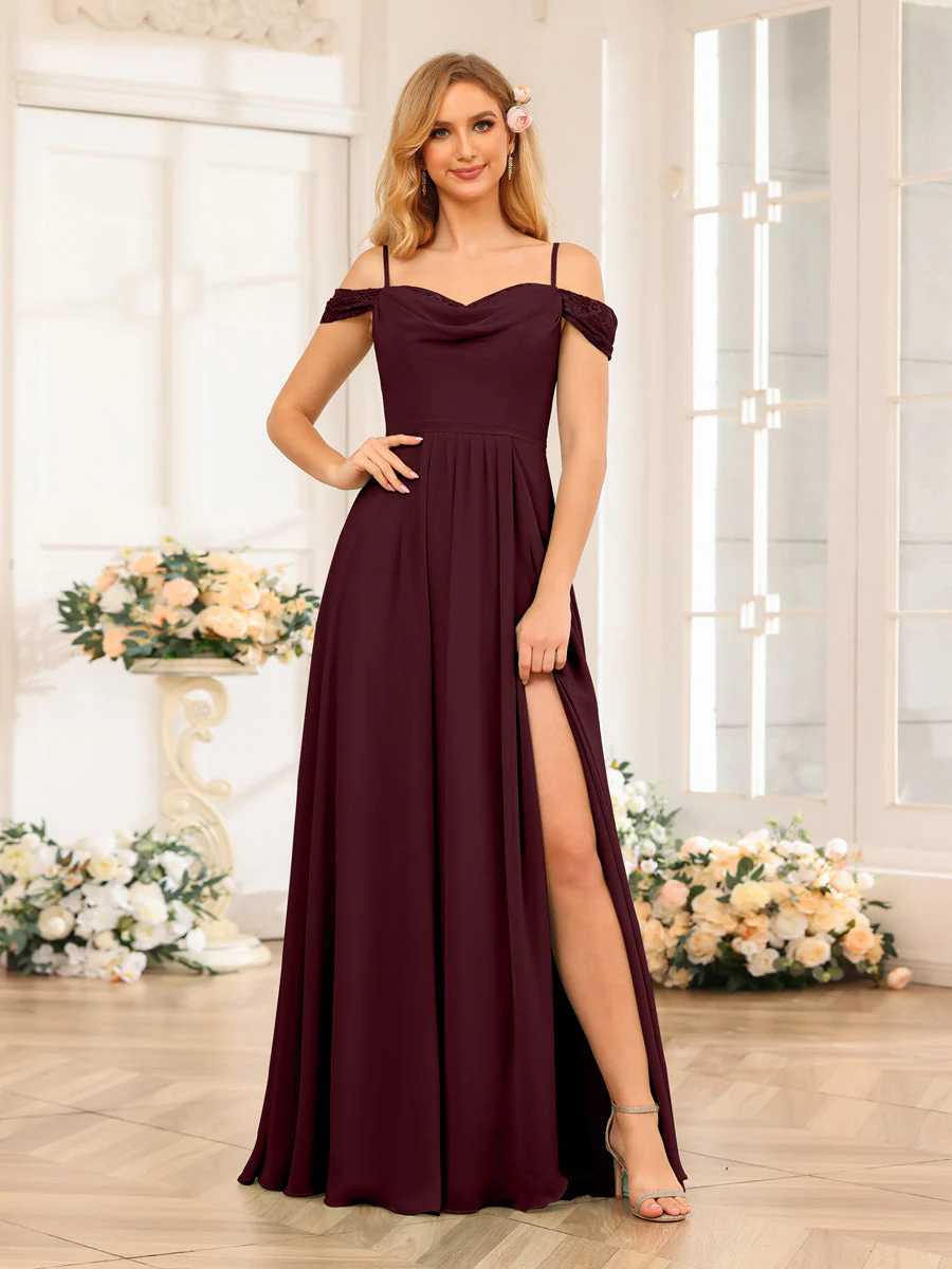 A-Line/Princess Spaghetti Straps Long Wedding Party Dresses with Split Side - Image 14