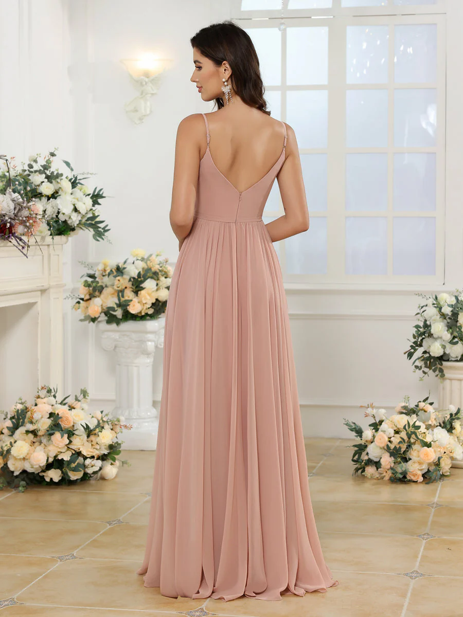 A-Line/Princess Spaghetti Straps Long Wedding Party Dresses with Split Side - Image 3