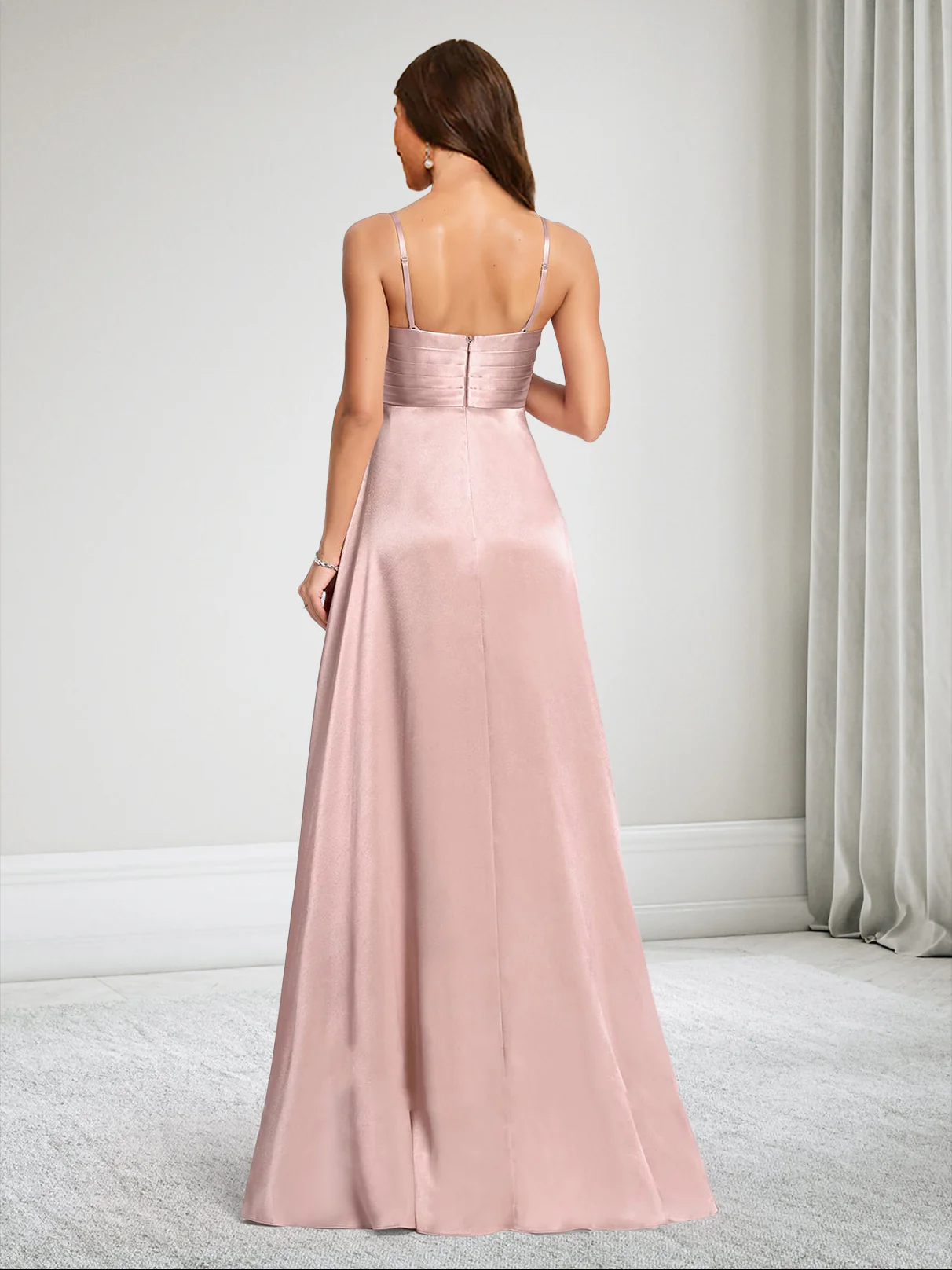 A-Line/Princess Spaghetti Straps Ruched Baby Shower Bridesmaid Dresses - Image 2