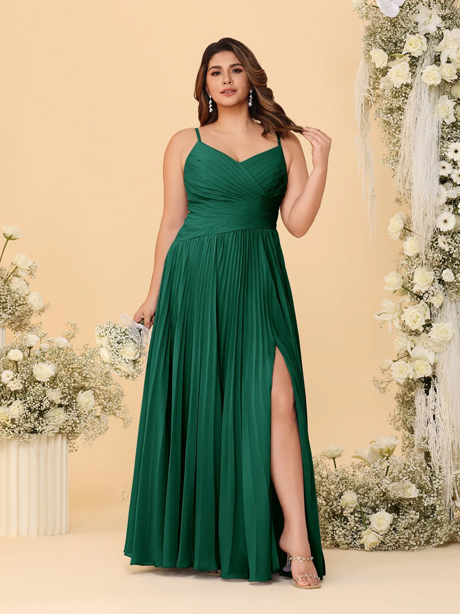 A-Line/Princess Spaghetti Straps Sleeveless Ruched Bridesmaid Dresses with Side Slit - Image 14
