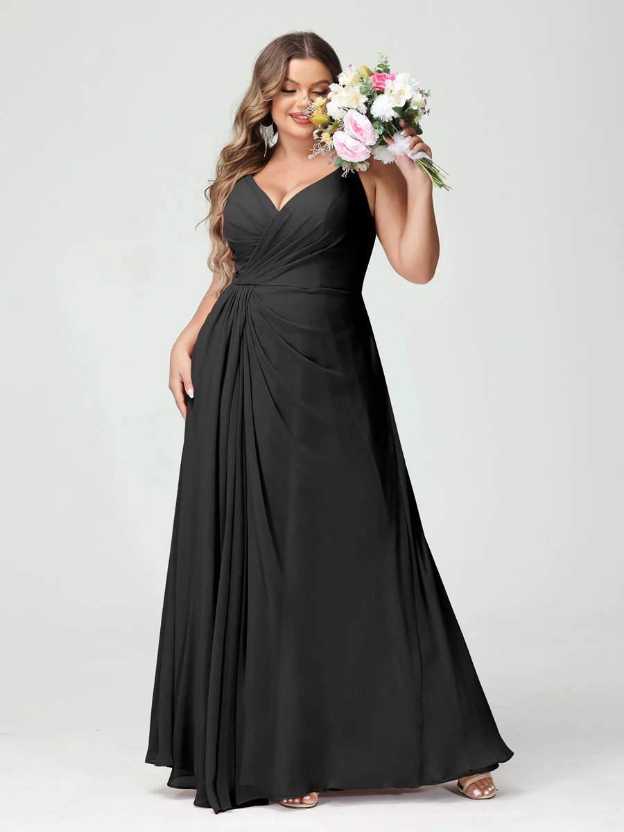 A-Line/Princess Spaghetti Straps Sleeveless Chiffon Split Side Plus Size Bridesmaid Dresses with Pockets - Image 18