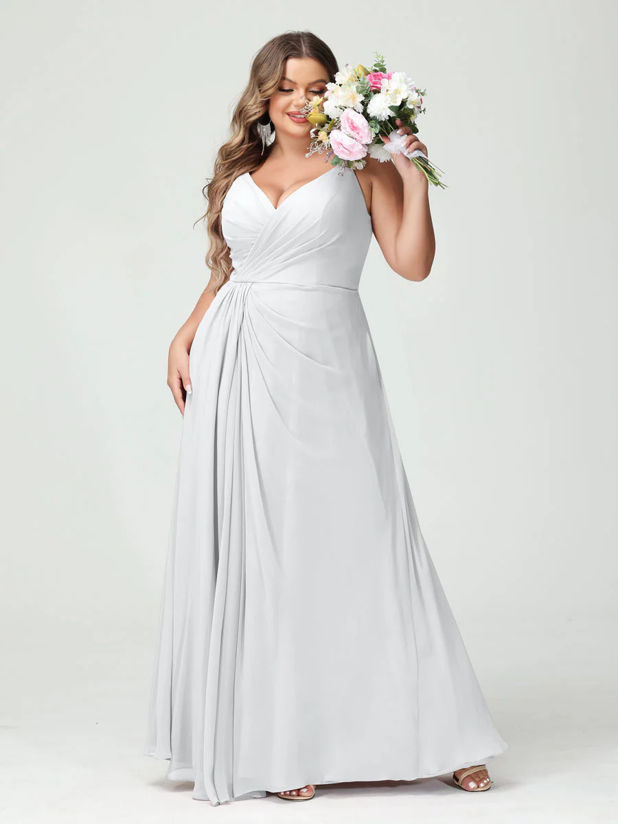 A-Line/Princess Spaghetti Straps Sleeveless Chiffon Split Side Plus Size Bridesmaid Dresses with Pockets - Image 19